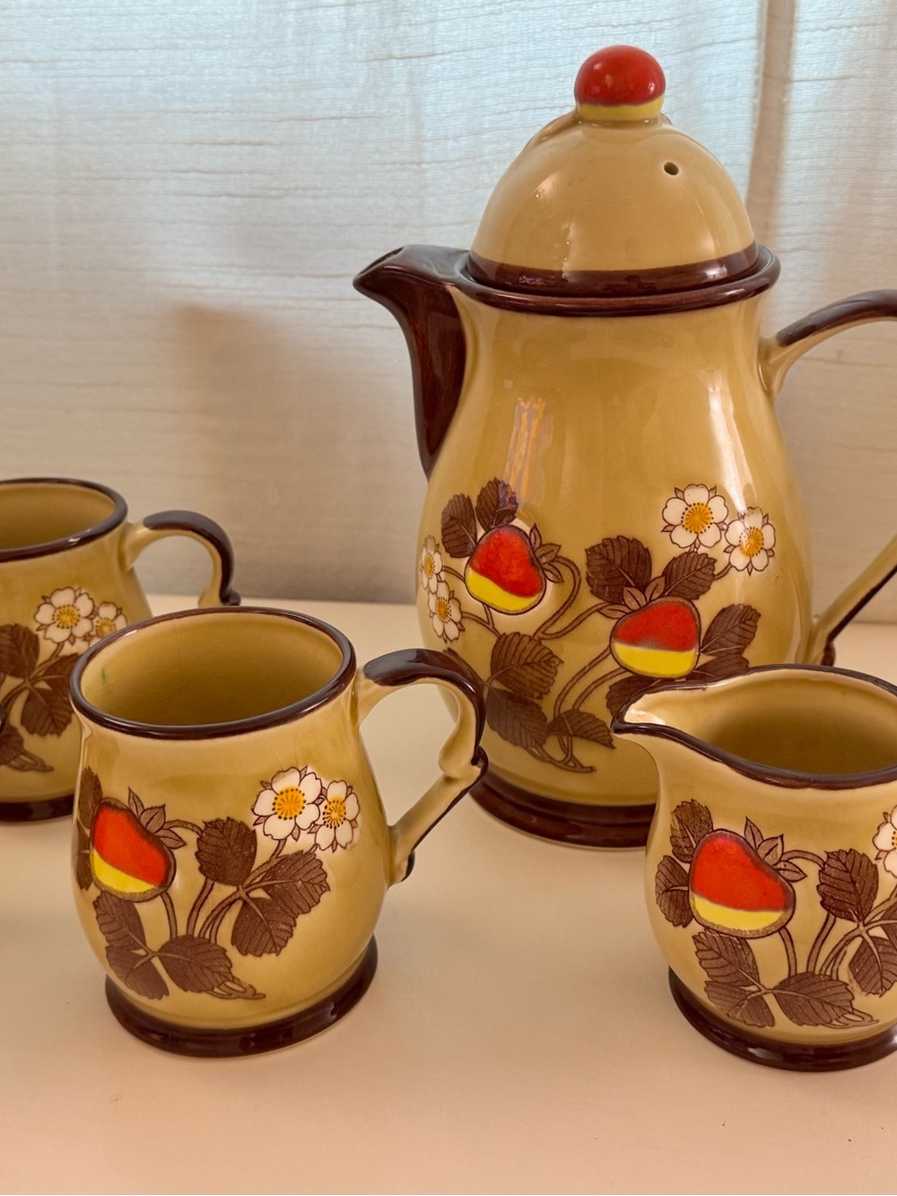 Vintage Yellow Floral Ceramic Pitcher and Creamer Set